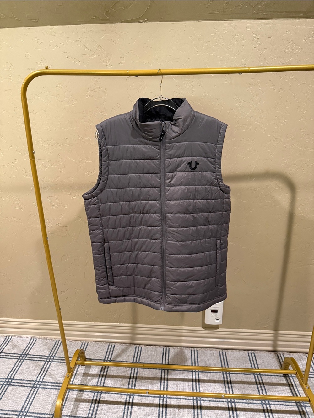 True Religion Men's Quilted Gray Sleeveless Puffer Vest